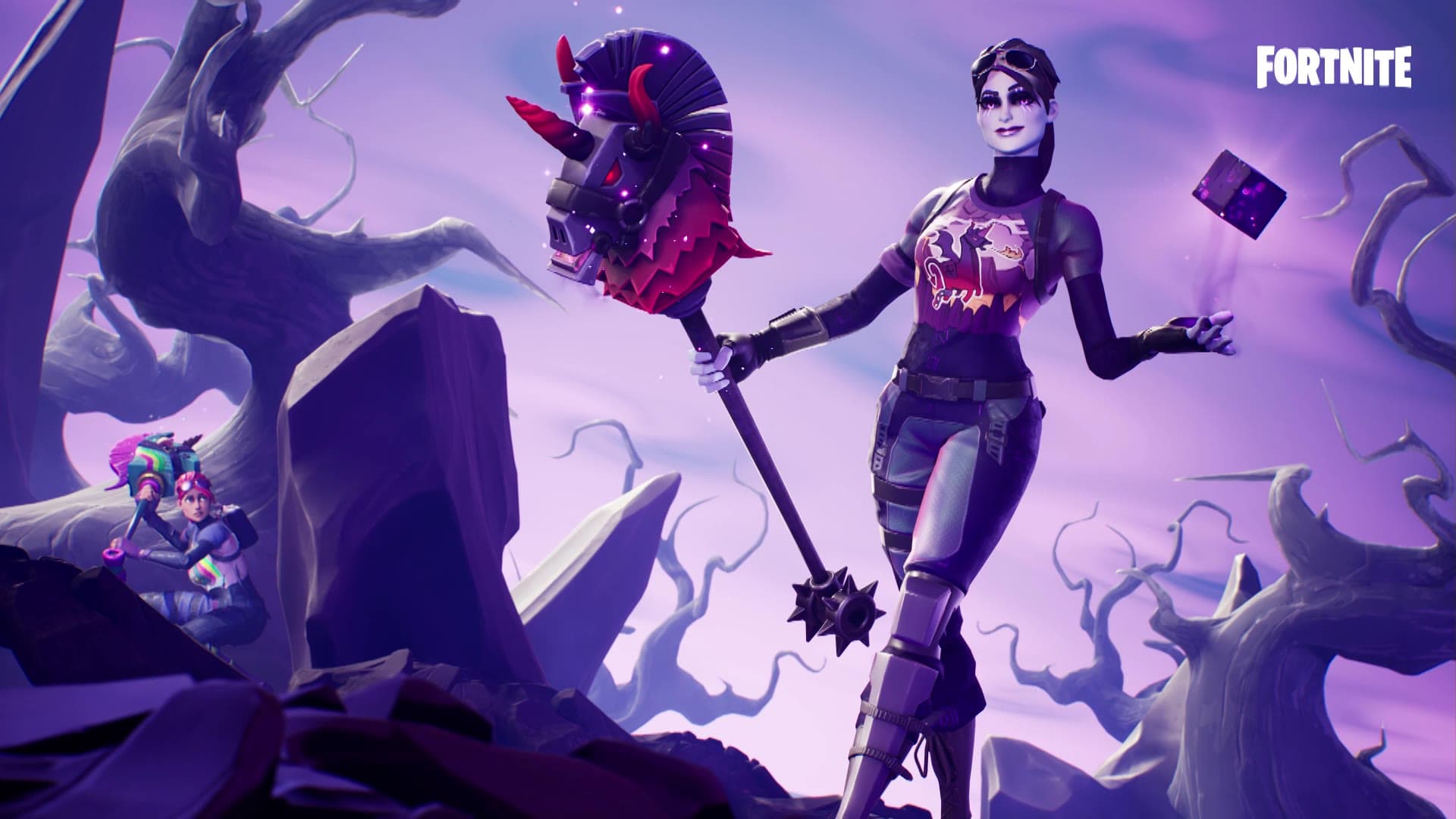 Fortnite Dark Bomber overlooking the island at night